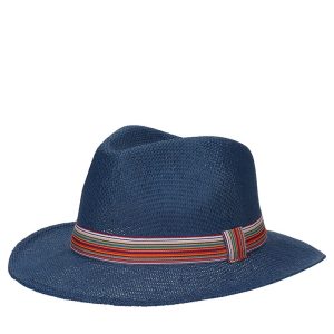 CAPPELLO UOMO PAGLIA TESA LARGA BLU MISURA M 59/60