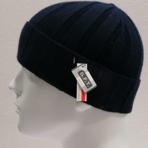 CUFFIA BERRETTA A COSTE CON RISVOLTO 100% CASHMERE BLU MADE IN ITALY
