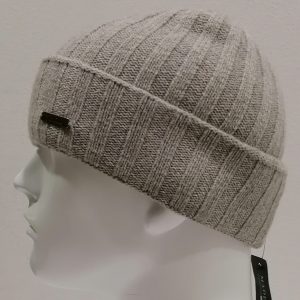 CUFFIA BERRETTA A COSTE CON RISVOLTO 100% CASHMERE GRIGIO CHIARO MADE IN ITALY