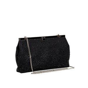 POCHETTE BUSTA CLUTCH MIMI MUA CHIUSURA CLIP STRASS CON TRACOLLA NERO