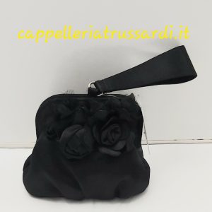 BORSA CLUTCH BUSTA POCHETTE CERIMONIA RASO NERO A MANO POLSO