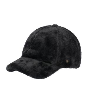 CAPPELLO BASEBALL VISIERA PELUCHE NERO ECOPELO