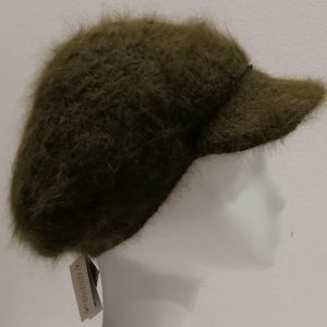 CAPPELLO BERRETTO DONNA CON VISIERA in maglia ANGORA MADE IN ITALY VERDE SCURO