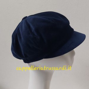 CAPPELLO BERRETTONE VISIERA VELLUTO LISCIO BLU MADE IN ITALY