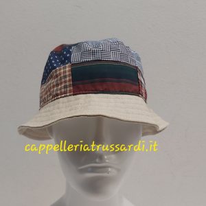 CAPPELLO BUCKET HAT PESCATORE BEIGE PATCHWORK COTONE MADE IN ITALY