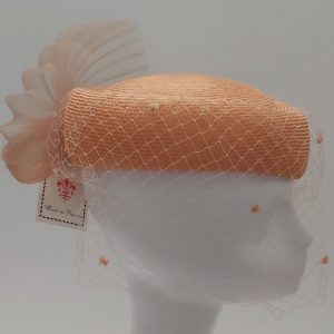 CAPPELLO CERIMONIA BUSTINA CON VELETTA ARANCIO MADE IN ITALY