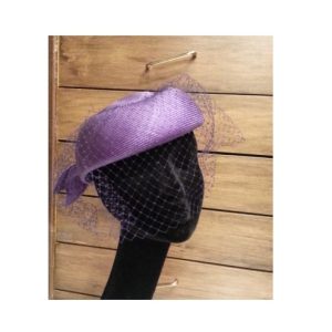 CAPPELLO CERIMONIA BUSTINA CON VELETTA VIOLA MADE IN ITALY