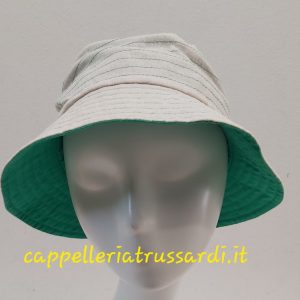 CAPPELLO DONNA CLOCHE ESTIVO BEIGE REVERSIBILE VERDE LINO COTONE MADE IN ITALY