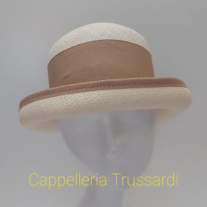 CAPPELLO DONNA PANAMA ORIGINALE FASCIA E BORDO BEIGE misura 55/56