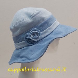CAPPELLO DONNA CLOCHE ESTIVO PURO LINO AZZURRO MADE IN ITALY