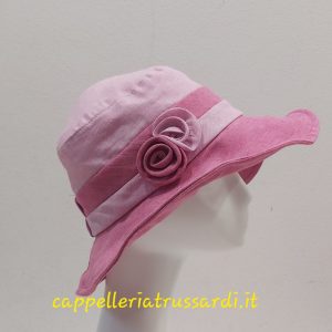 CAPPELLO DONNA CLOCHE ESTIVO PURO LINO ROSA MADE IN ITALY