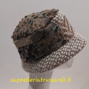 CAPPELLO CLOCHE MARRONE BEIGE LANA MADE IN ITALY