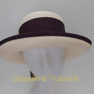 CAPPELLO DONNA PANAMA ORIGINALE FASCIA E BORDO MARRONE misura 57/58