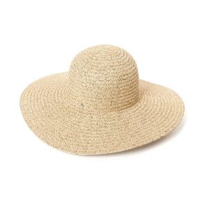 CAPPELLO DONNA PAGLIA CERIMONIA SOLE TESA LARGA BEIGE LAME’ ORO