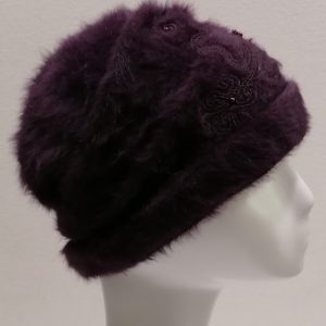 CAPPELLO BERRETTO TURBANTE DONNA 100% ANGORA VIOLA MADE IN ITALY misura 55/56