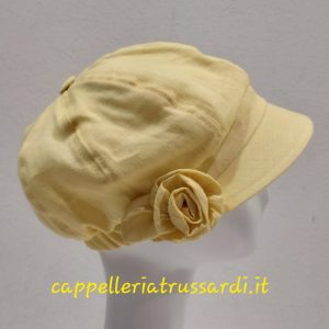 CAPPELLO PALLONCINO SPICCHI DONNA PURO LINO GIALLO MADE IN ITALY