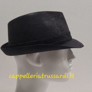 CAPPELLO TRILBY NERO ECOPELLE EFFETTO VINTAGE MADE IN ITALY