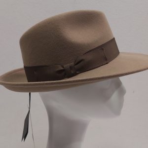 CAPPELLO BEIGE CAMMELLO FELTRO LANA FEDORA TIPO BORSALINO MADE IN ITALY