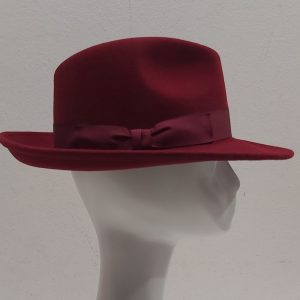 CAPPELLO ROSSO SCURO BORDO’ FELTRO LANA FEDORA TIPO BORSALINO MADE IN ITALY