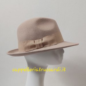 CAPPELLO BEIGE CHIARO FELTRO LANA FEDORA TIPO BORSALINO MADE IN ITALY