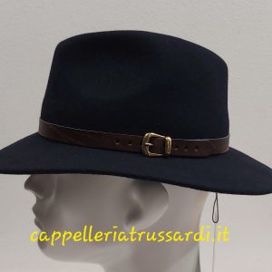 CAPPELLO INDIANA JONES CASUAL FELTRO LANA BLU CINTURINO Made in Italy
