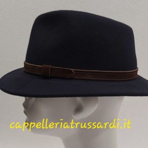 CAPPELLO INDIANA JONES CASUAL FELTRO LANA BLU CINTURINO PELLE Made in Italy