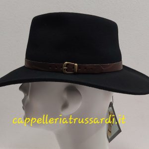 CAPPELLO INDIANA JONES CASUAL FELTRO LANA TESA LARGA NERO CINTURINO PELLE Made in Italy
