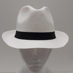 CAPPELLO PAGLIA TIPO PANAMA BIANCO FASCIA NERA TESA STRETTA MADE IN ITALY