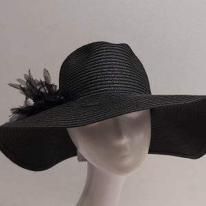 CAPPELLO DONNA PAGLIA CERIMONIA SOLE TESA LARGA NERO