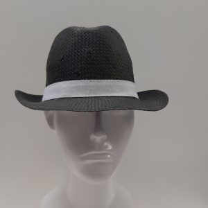 CAPPELLO PAGLIA NERO FASCIA BIANCA TESA STRETTA MADE IN ITALY