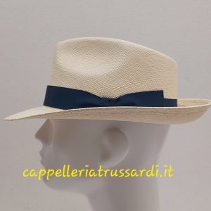 CAPPELLO PANAMA GENUINE HAT ORIGINALE UOMO FASCIA BLU Tesa Larga ALTA QUALITA’
