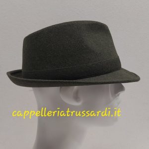 CAPPELLO TRILBY VERDE LODEN TESSUTO LANA CASHMERE MADE IN ITALY MISURA 60