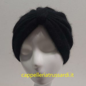CAPPELLO CUFFIA TURBANTE IN MAGLIA LANA ANGORA NERO MADE IN ITALY