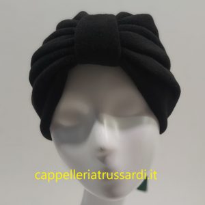 CAPPELLO CUFFIA TURBANTE PILE NERO MADE IN ITALY by GUERRA