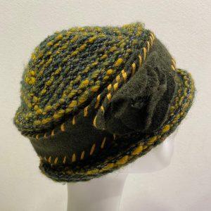 CAPPELLO DONNA CLOCHE BOUCLE’ VERDE SENAPE INVERNALE MADE IN ITALY