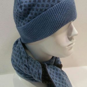 COMPLETO BERRETTA SCIARPA LANA CASHMERE MADE IN ITALY AZZURRO MARRONE