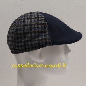 COPPOLA BERRETTO BLU PIED DE POULE PURA LANA MADE IN ITALY MISURA 58