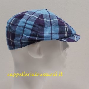 COPPOLA BERRETTO A SPICCHI SCOZZESE AZZURRO VIOLA PEAKY BLINDERS PURO COTONE MADE IN ITALY