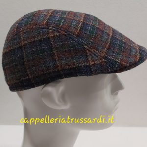 COPPOLA BERRETTO QUADRI BLU MARRONE BEIGE BECCO D’OCA PURA LANA MADE IN ITALY