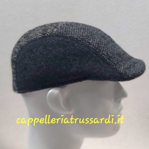 COPPOLA BERRETTO PATCHWORK BLU GRIGIO BECCO D’OCA PURA LANA MADE IN ITALY