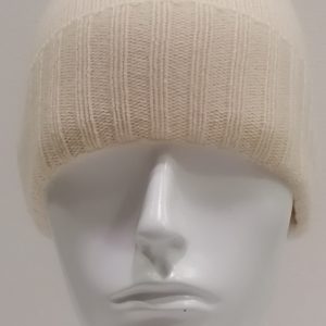 CUFFIA BERRETTA CON RISVOLTO A COSTE 100% CASHMERE BIANCO PANNA MADE IN ITALY