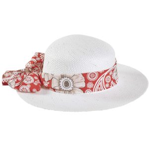 CAPPELLO DA SOLE PAGLIA BIANCO CON NASTRO BANDANA ROSSO MADE IN ITALY