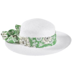 CAPPELLO DA SOLE PAGLIA BIANCO CON NASTRO BANDANA VERDE MADE IN ITALY