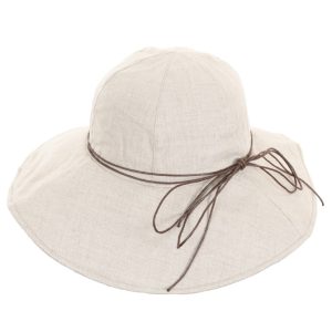 CAPPELLO DONNA CLOCHE ESTIVO BEIGE ECRU PURO LINO TESA LARGA