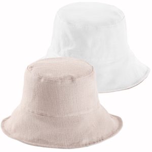 CAPPELLO DONNA CLOCHE BEIGE BIANCO REVERSIBILE PURO LINO MADE IN ITALY