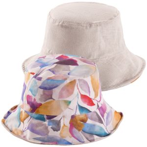 CAPPELLO DONNA CLOCHE BEIGE ECRU REVERSIBILE DOUBLE FACE PURO LINO MADE IN ITALY