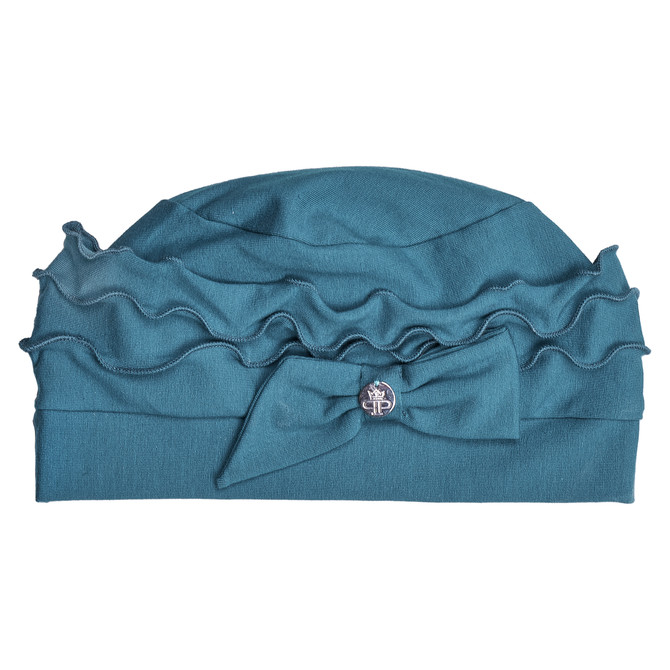 Cuffia turbante in jersey con fiocco blu petrolio made in italy - immagine 2