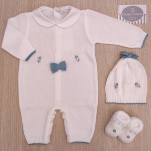 Tutina nascita Primodì Bebè – Bianco/Verde Acqua Fiocco