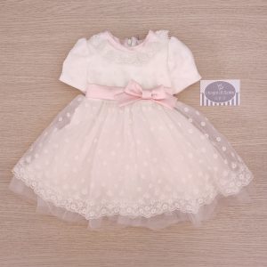 Abito Jujubebè – Panna Cinturino Rosa e Tulle Ricamato
