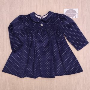 Abito Wedoble – Velluto Blu Puntini Argento e Punto Smock